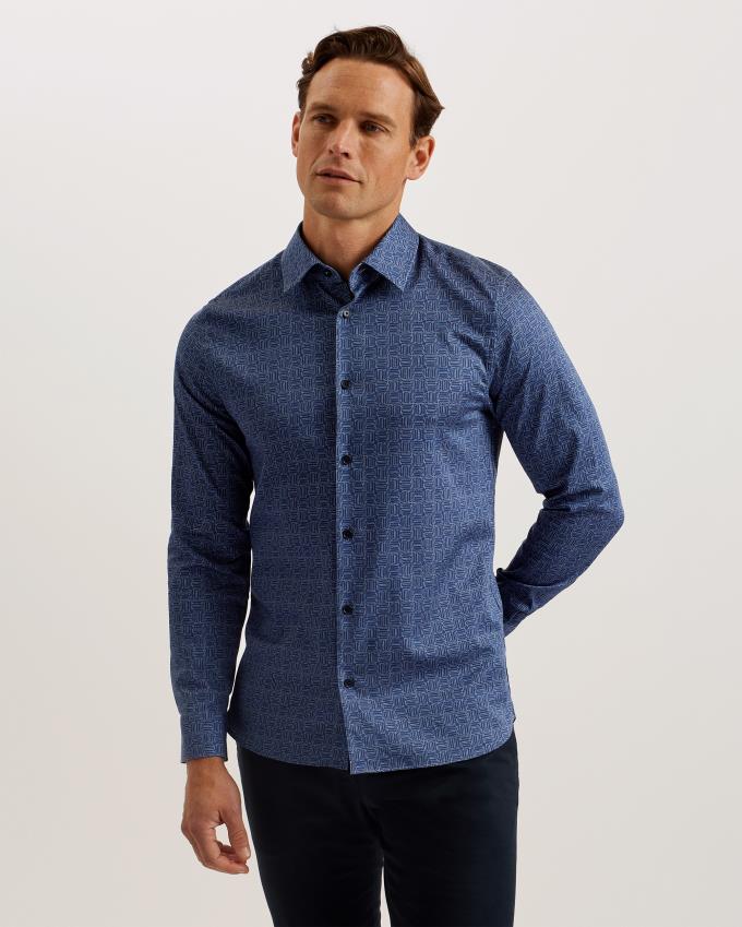 Chemises Ted Baker Slim Fit Geometric Print Bleu Marine Homme | QLP-35064469